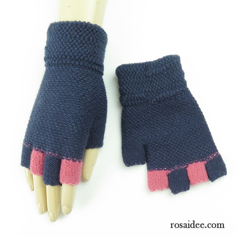 Handschuhe Damen Stricken Herbst Winter Halber Finger Dicke Warm Halten Braun