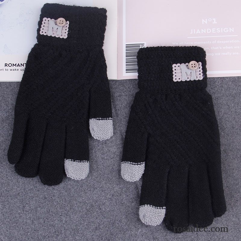 Handschuhe Damen Stricken Niedlich Winter Herbst Dicke Wolle Dunkelrosa