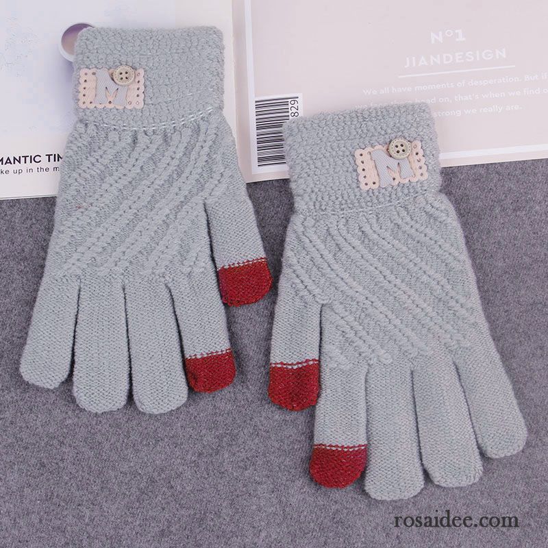 Handschuhe Damen Stricken Niedlich Winter Herbst Dicke Wolle Dunkelrosa