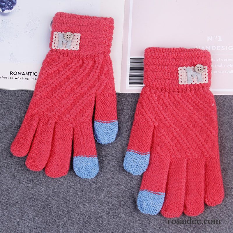 Handschuhe Damen Stricken Niedlich Winter Herbst Dicke Wolle Dunkelrosa