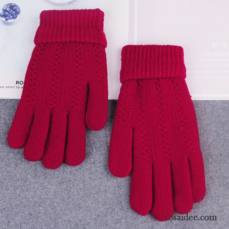 Handschuhe Damen Stricken Niedlich Winter Herbst Dicke Wolle Dunkelrosa