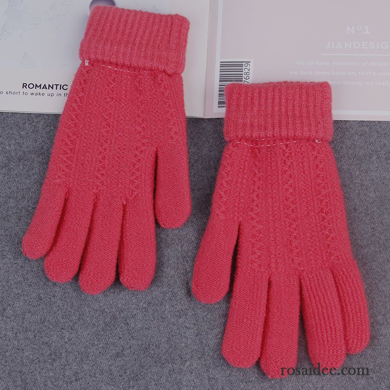 Handschuhe Damen Stricken Niedlich Winter Herbst Dicke Wolle Dunkelrosa