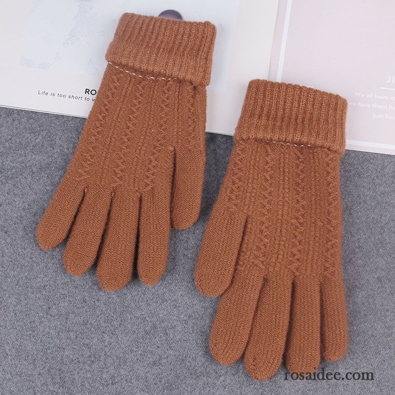 Handschuhe Damen Stricken Niedlich Winter Herbst Dicke Wolle Dunkelrosa