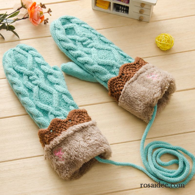 Handschuhe Damen Student Winter Niedlich Dicke Süß Plus Baumwolle Dunkelblau