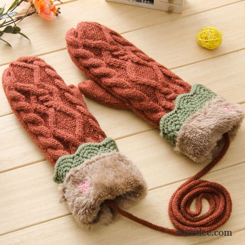 Handschuhe Damen Student Winter Niedlich Dicke Süß Plus Baumwolle Dunkelblau