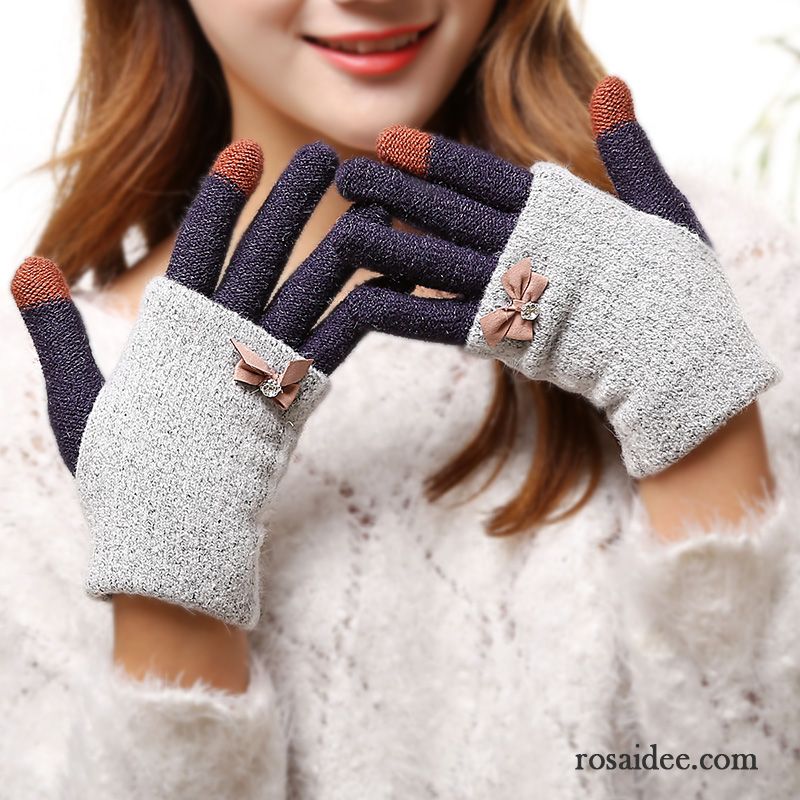 Handschuhe Damen Warm Halten Bowknot Niedlich Student Wolle Winter Blau