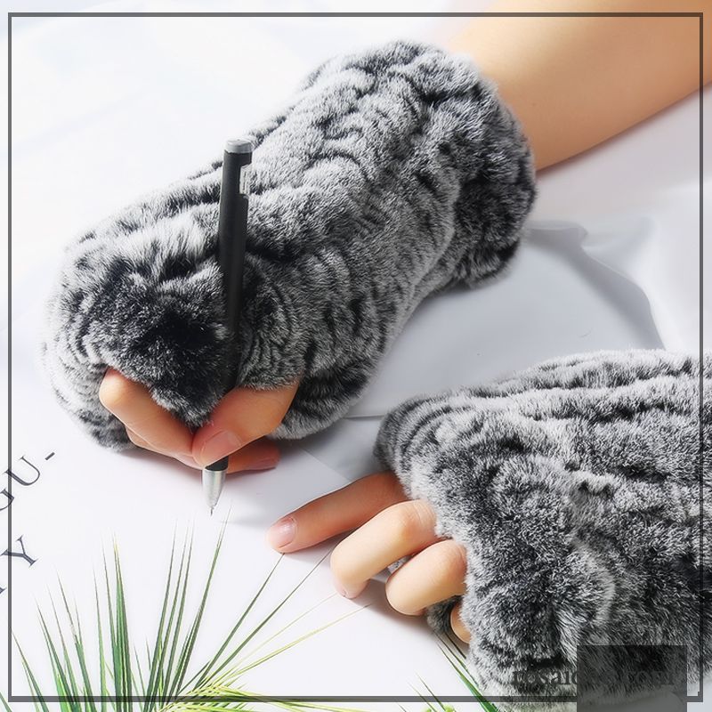 Handschuhe Damen Warm Halten Winter Halber Finger Stretch Mode Herbst Braun