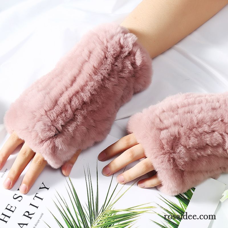 Handschuhe Damen Warm Halten Winter Halber Finger Stretch Mode Herbst Braun