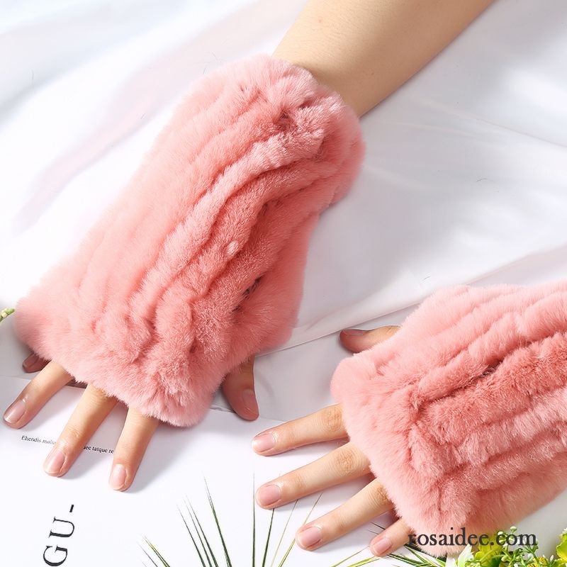 Handschuhe Damen Warm Halten Winter Halber Finger Stretch Mode Herbst Braun