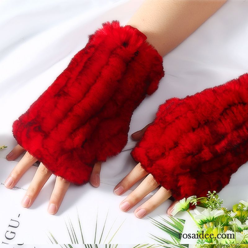 Handschuhe Damen Warm Halten Winter Halber Finger Stretch Mode Herbst Braun