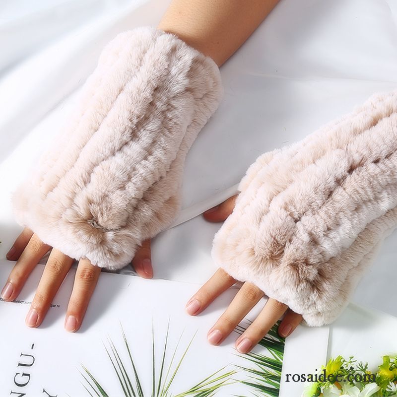 Handschuhe Damen Warm Halten Winter Halber Finger Stretch Mode Herbst Braun