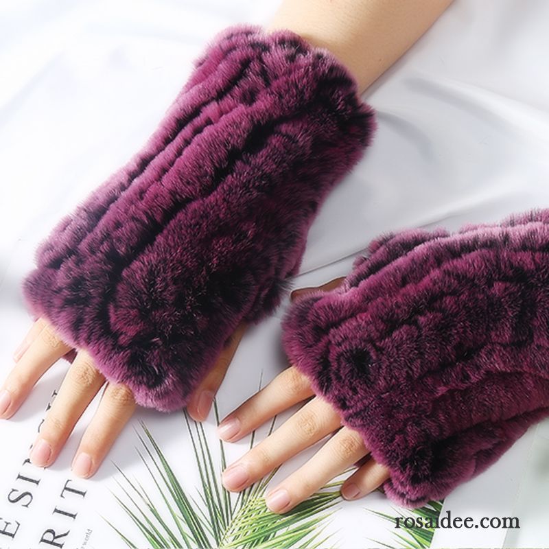 Handschuhe Damen Warm Halten Winter Halber Finger Stretch Mode Herbst Braun