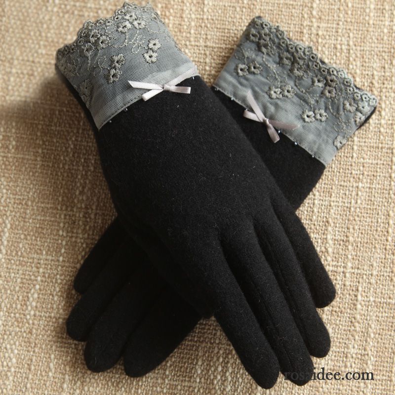 Handschuhe Damen Winter Herbst Student Dicke Samt Schafwolle Purpur Lila