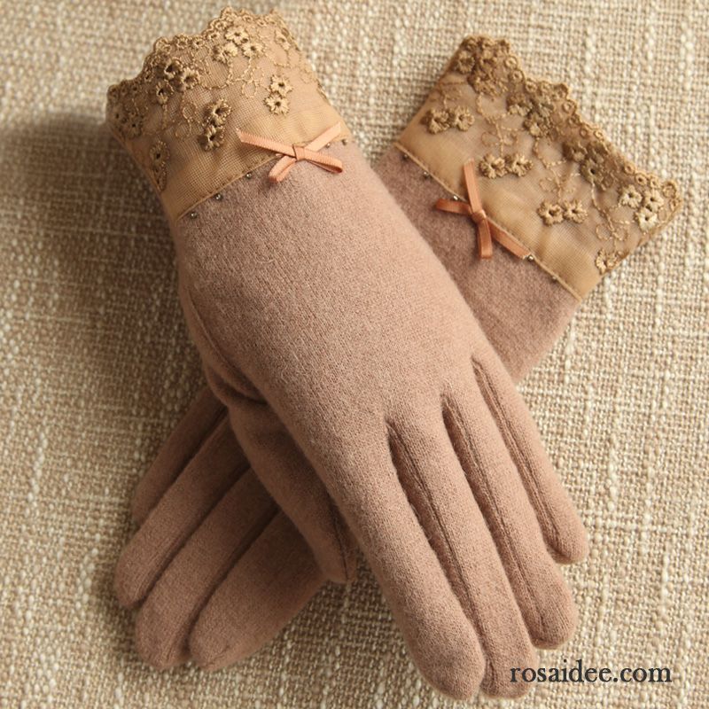 Handschuhe Damen Winter Herbst Student Dicke Samt Schafwolle Purpur Lila