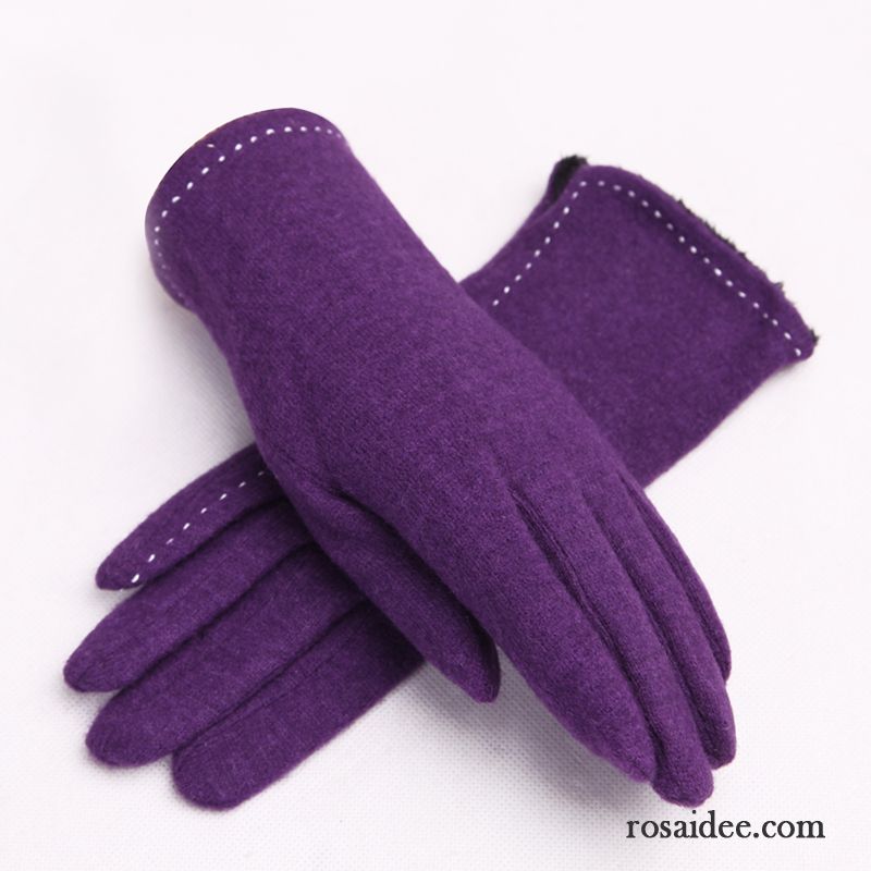 Handschuhe Damen Winter Herbst Student Dicke Samt Schafwolle Purpur Lila