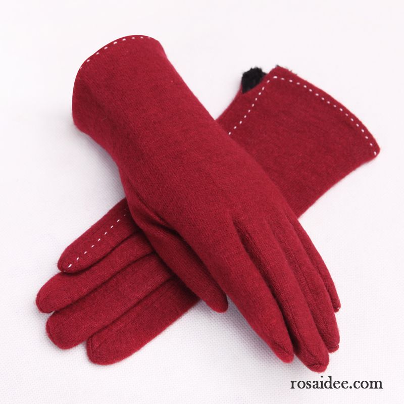 Handschuhe Damen Winter Herbst Student Dicke Samt Schafwolle Purpur Lila