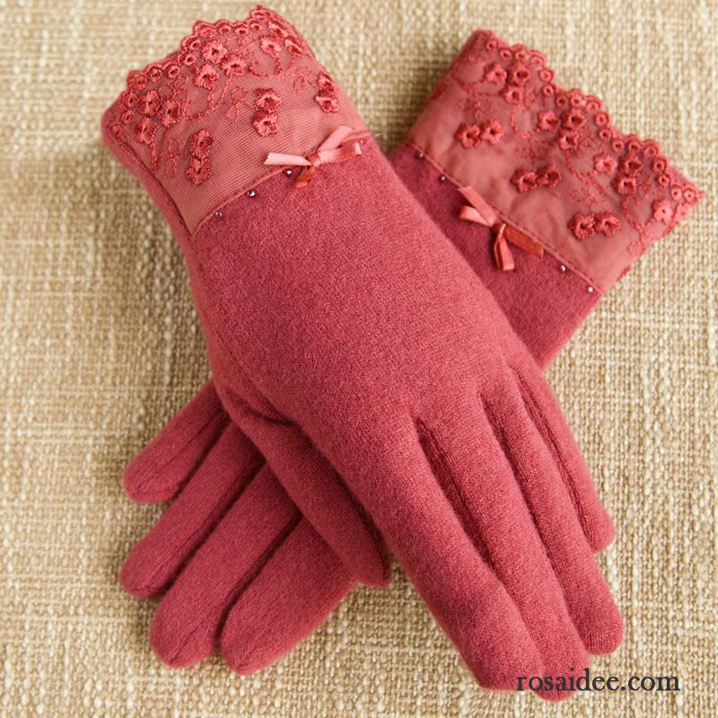 Handschuhe Damen Winter Herbst Student Dicke Samt Schafwolle Purpur Lila