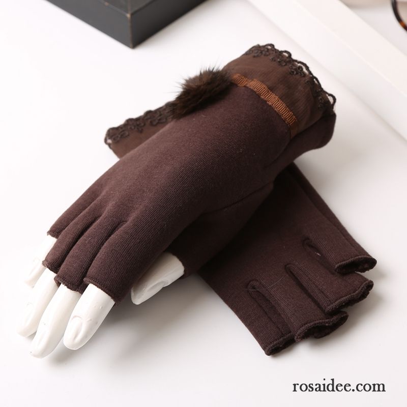 Handschuhe Damen Winter Kurz Halber Finger Herbst Student Niedlich Grau