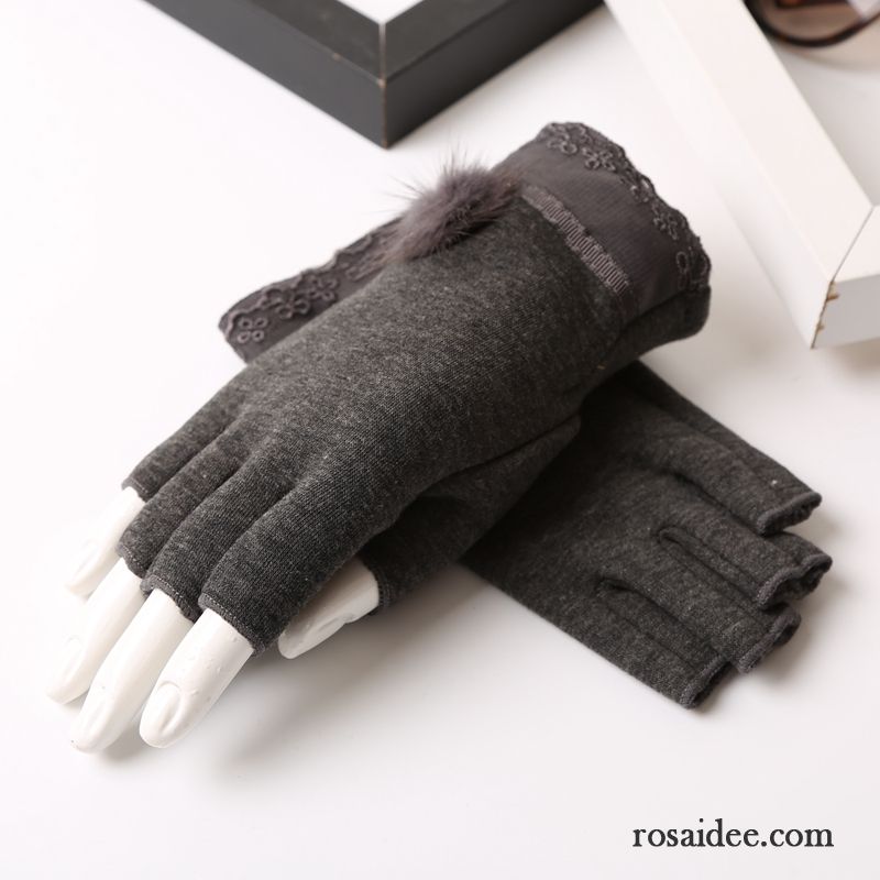 Handschuhe Damen Winter Kurz Halber Finger Herbst Student Niedlich Grau