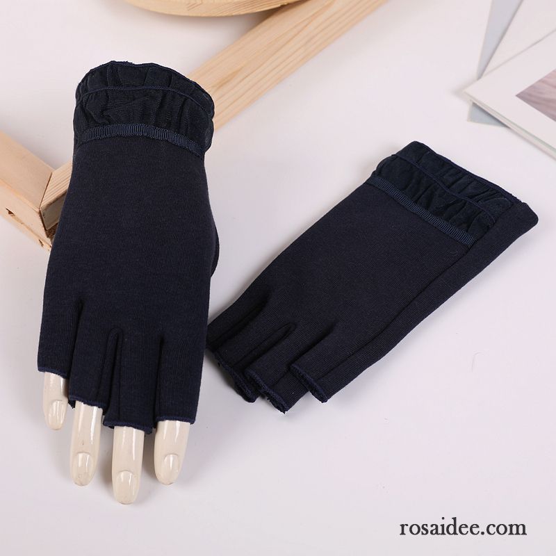 Handschuhe Damen Winter Kurz Halber Finger Herbst Student Niedlich Grau