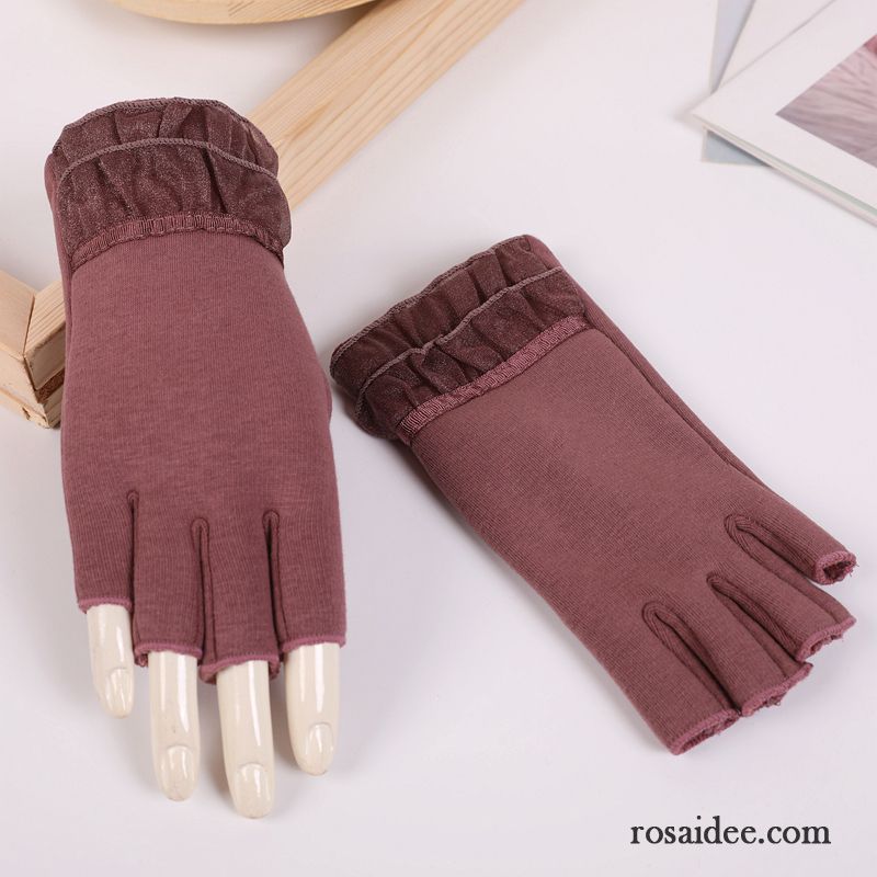 Handschuhe Damen Winter Kurz Halber Finger Herbst Student Niedlich Grau