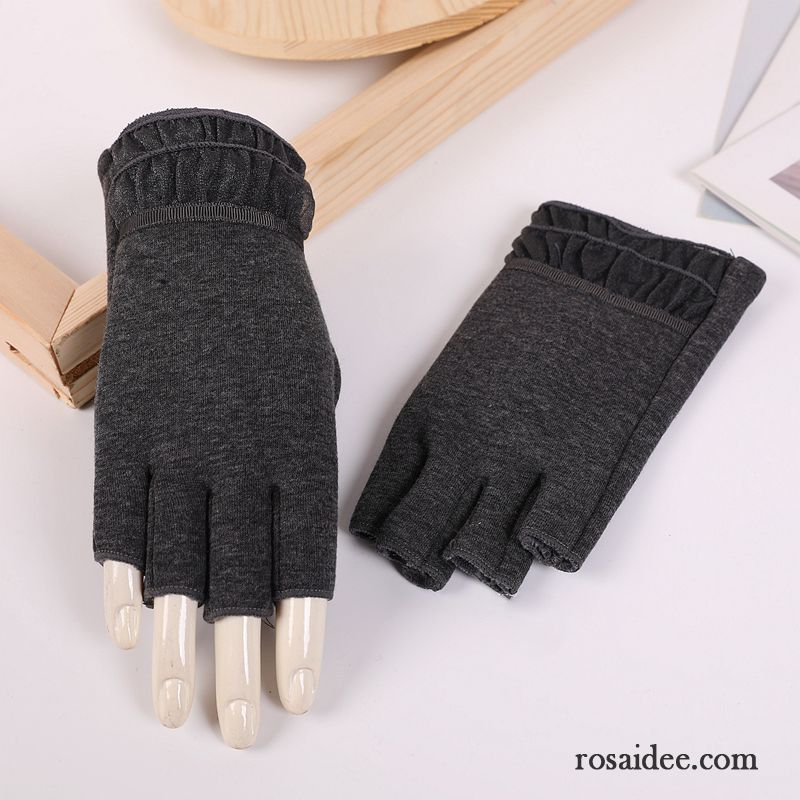 Handschuhe Damen Winter Kurz Halber Finger Herbst Student Niedlich Grau