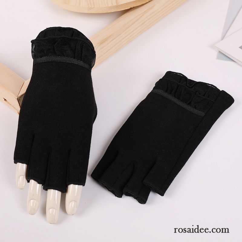 Handschuhe Damen Winter Kurz Halber Finger Herbst Student Niedlich Grau