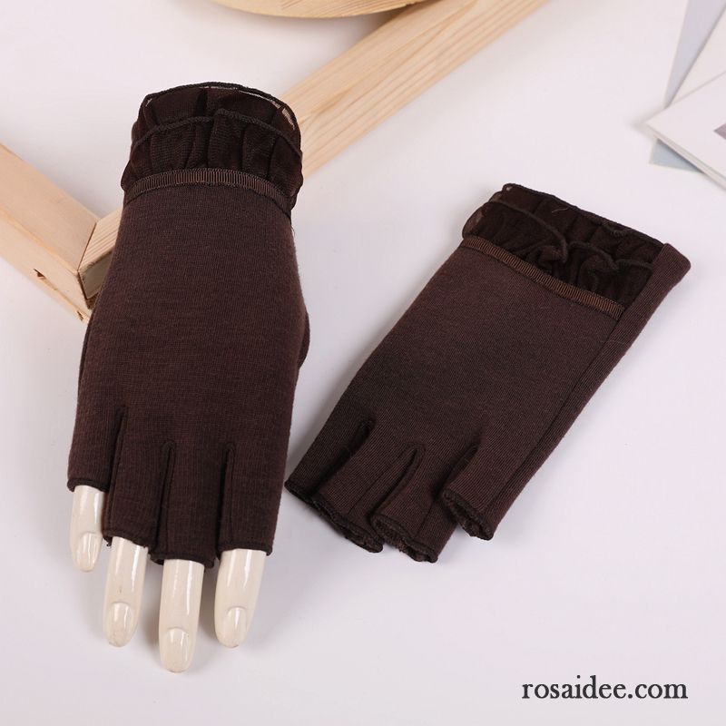 Handschuhe Damen Winter Kurz Halber Finger Herbst Student Niedlich Grau