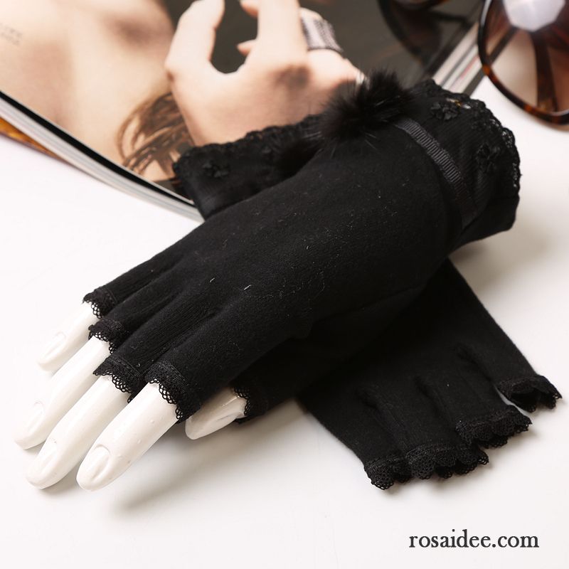 Handschuhe Damen Winter Kurz Halber Finger Herbst Student Niedlich Grau