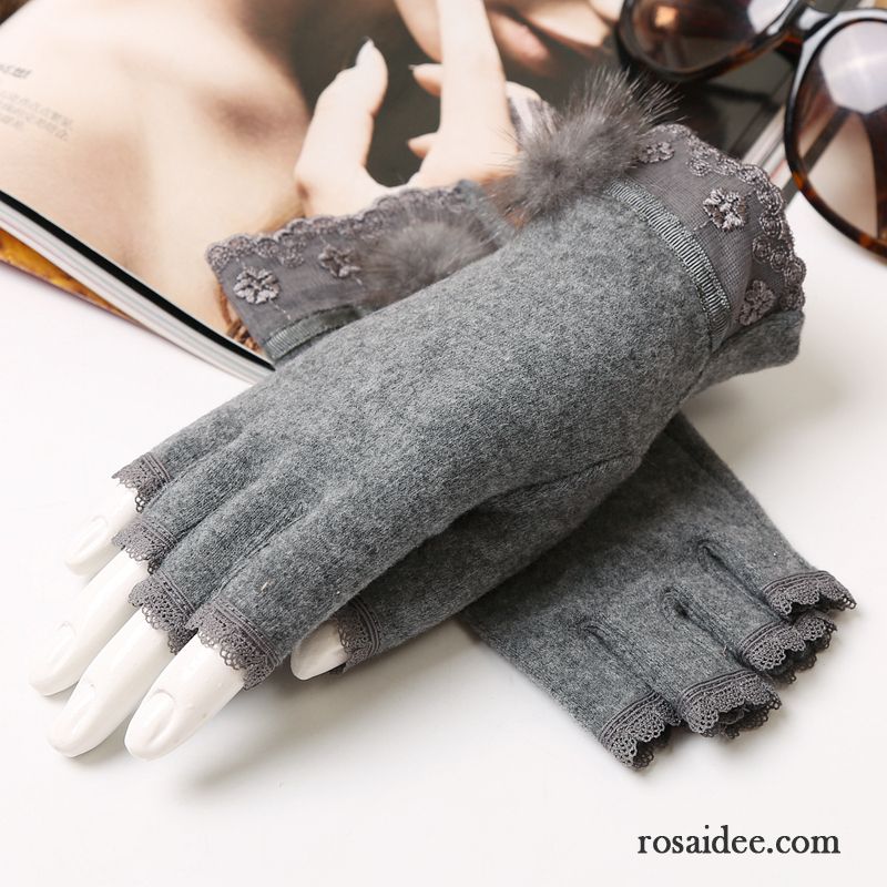 Handschuhe Damen Winter Kurz Halber Finger Herbst Student Niedlich Grau