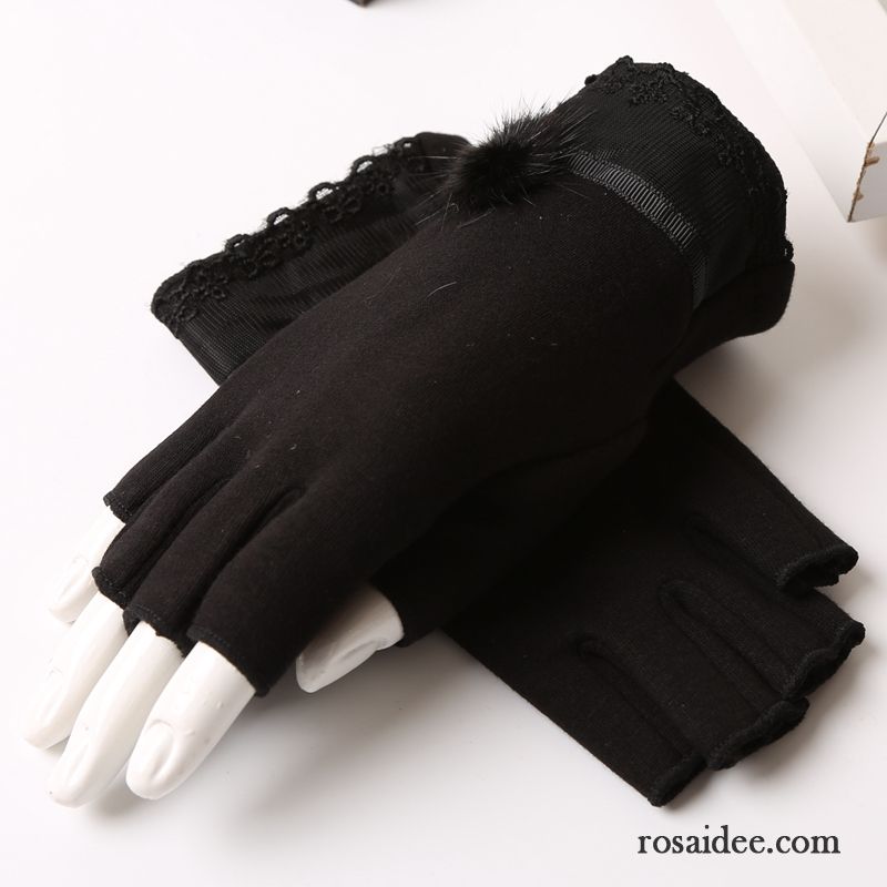 Handschuhe Damen Winter Kurz Halber Finger Herbst Student Niedlich Grau