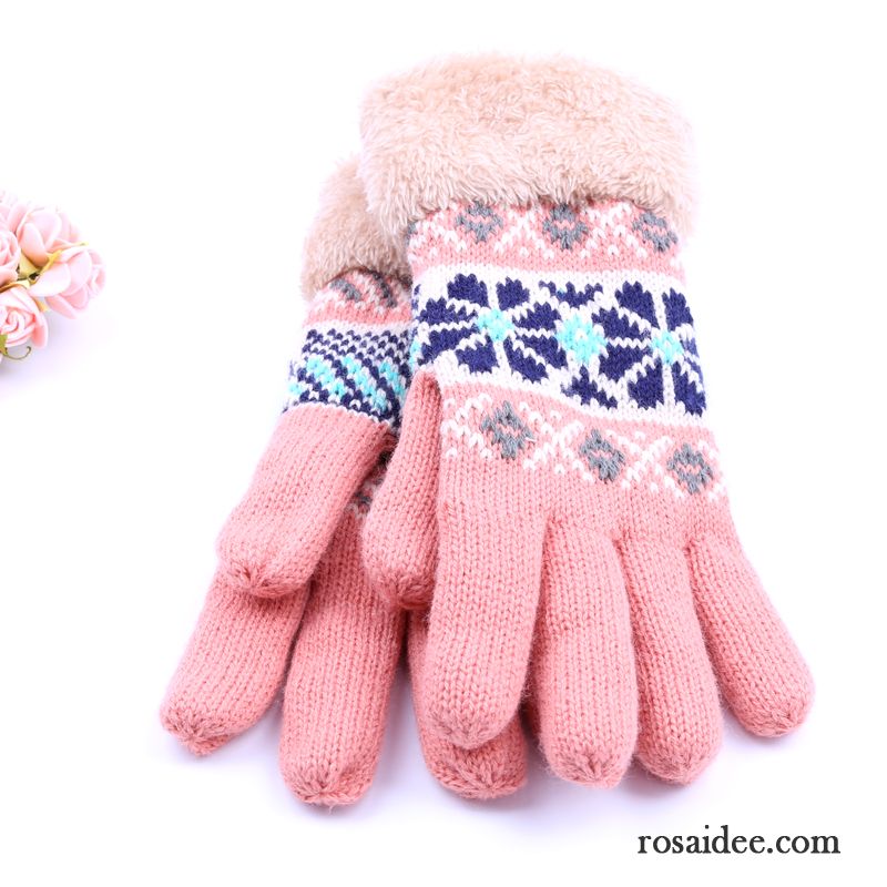 Handschuhe Damen Wolle Fünf Finger Herbst Winter Niedlich Samt Dunkelblau