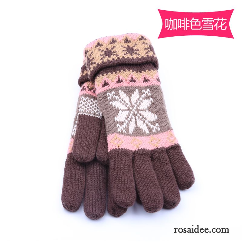 Handschuhe Damen Wolle Fünf Finger Herbst Winter Niedlich Samt Dunkelblau