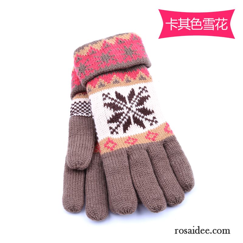 Handschuhe Damen Wolle Fünf Finger Herbst Winter Niedlich Samt Dunkelblau