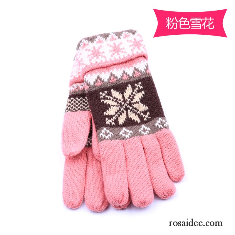 Handschuhe Damen Wolle Fünf Finger Herbst Winter Niedlich Samt Dunkelblau