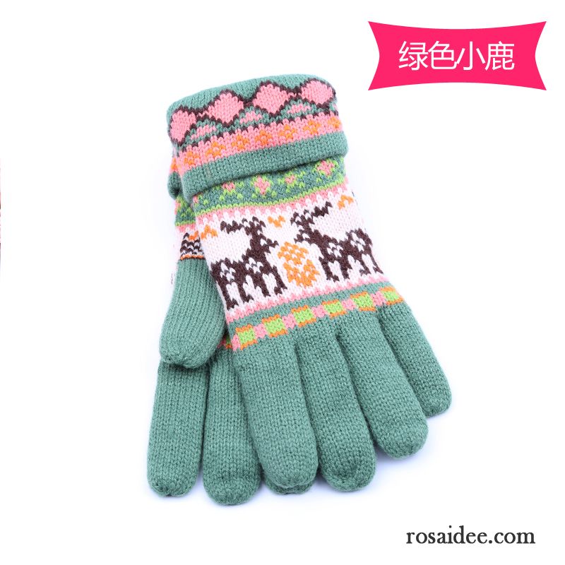 Handschuhe Damen Wolle Fünf Finger Herbst Winter Niedlich Samt Dunkelblau