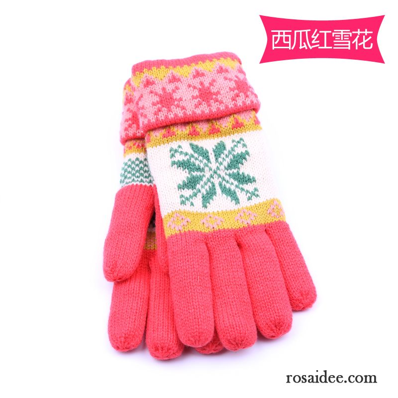 Handschuhe Damen Wolle Fünf Finger Herbst Winter Niedlich Samt Dunkelblau