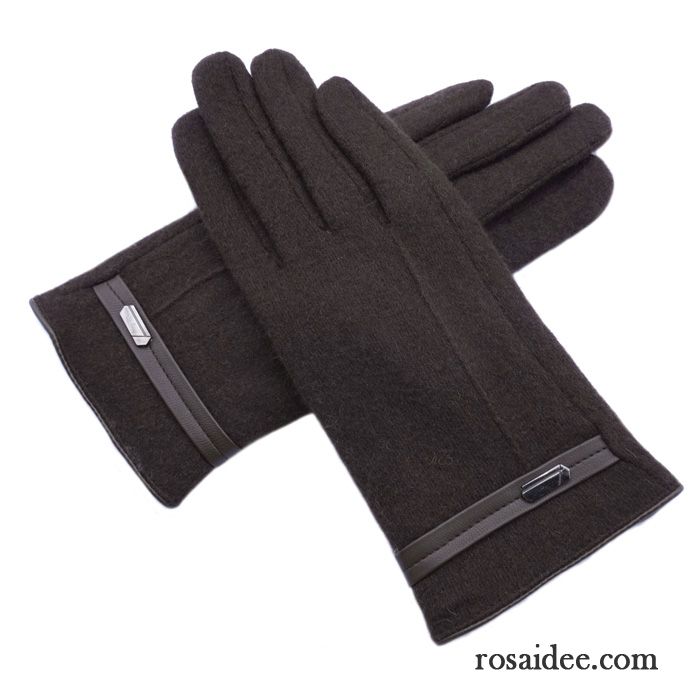 Handschuhe Herren Doppelter Rock Einfach Samt Schafwolle Winter Touchscreen Braun Dunkel