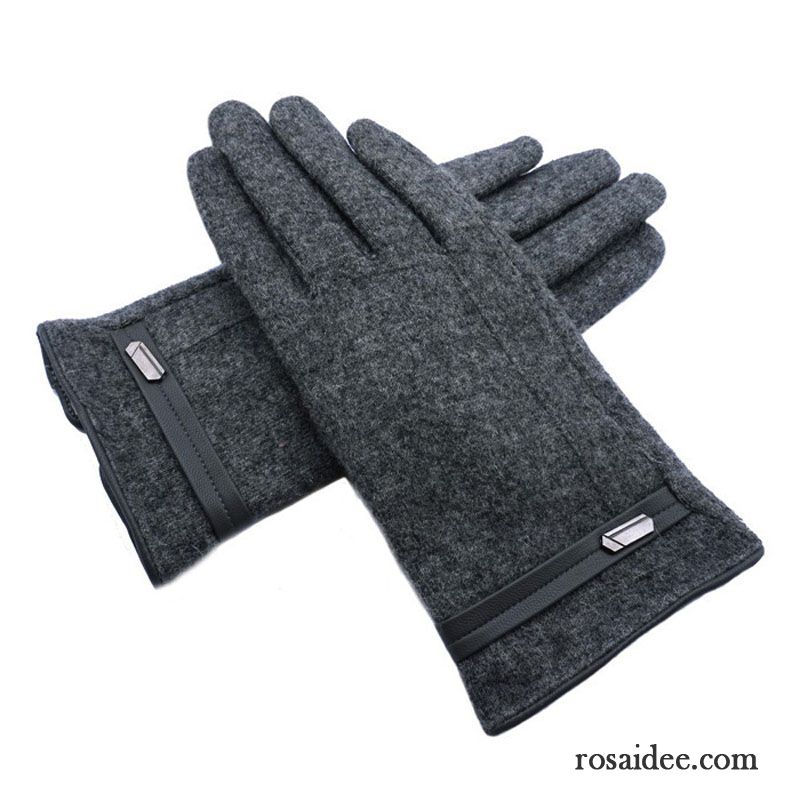 Handschuhe Herren Doppelter Rock Einfach Samt Schafwolle Winter Touchscreen Braun Dunkel