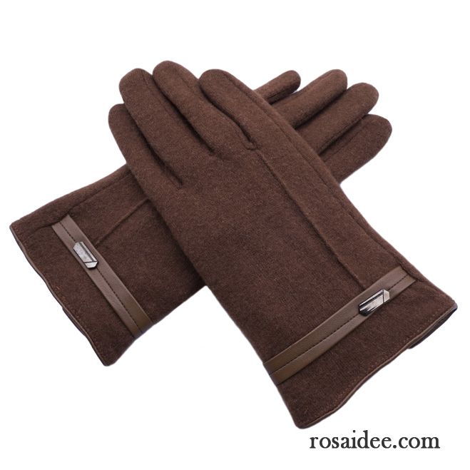 Handschuhe Herren Doppelter Rock Einfach Samt Schafwolle Winter Touchscreen Braun Dunkel