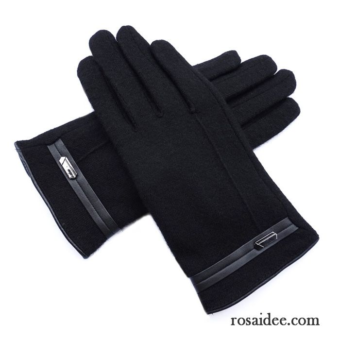 Handschuhe Herren Doppelter Rock Einfach Samt Schafwolle Winter Touchscreen Braun Dunkel