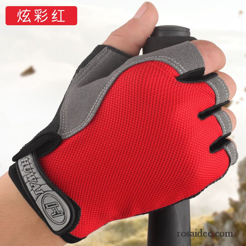 Handschuhe Herren Fitness Rutschfest Halber Finger Herbst Atmungsaktiv Sommer Rot