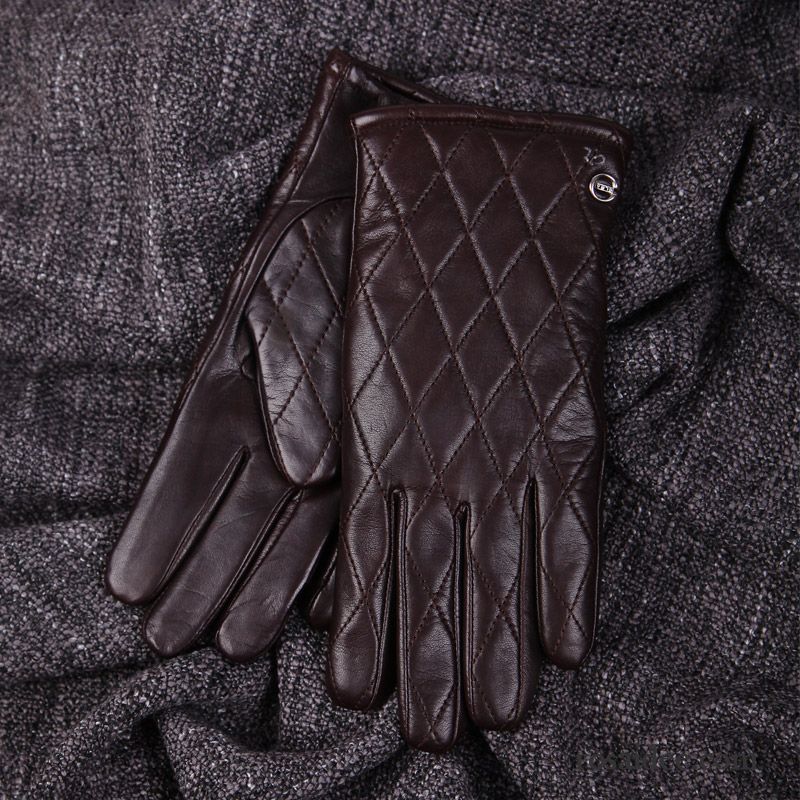 Handschuhe Herren Schafsleder Fahren Winter Kurz Warm Halten Dicke Braun