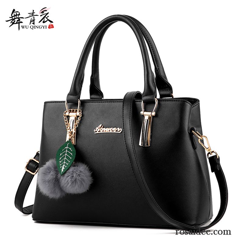 Handtasche Leder Schwarz Damen Freizeit Messenger-tasche Handtaschen Schultertaschen Großes Paket Mode Herbst Das Neue Günstig