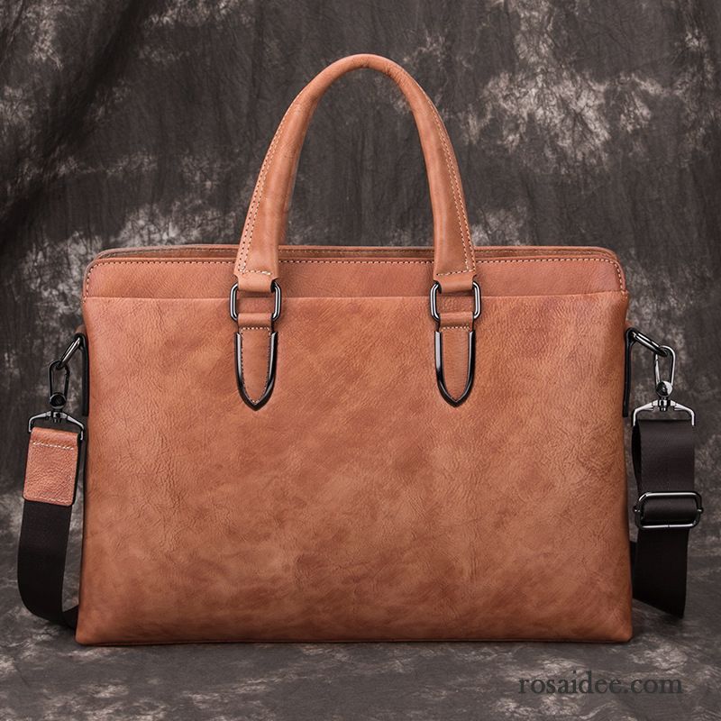 Handtaschen Herren Retro Geschäft Rindsleder Echtleder Messenger-tasche Laptoptasche Blau