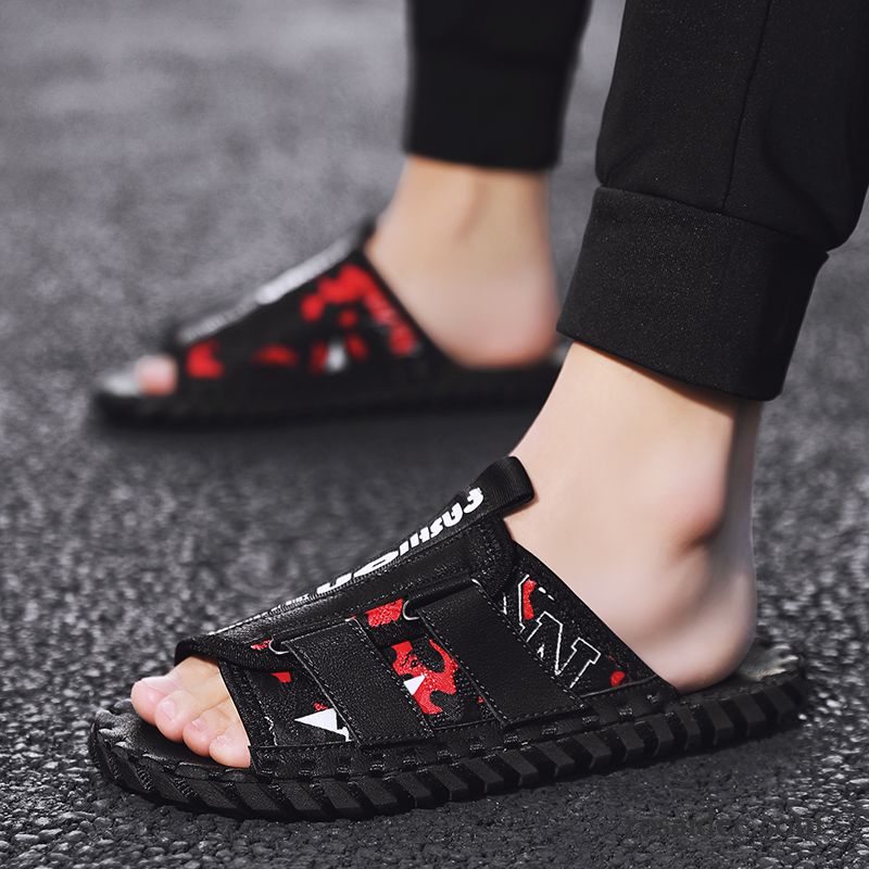 Hausschuhe Herren Sommer Trend Sandalen Persönlichkeit Schwarz Rot