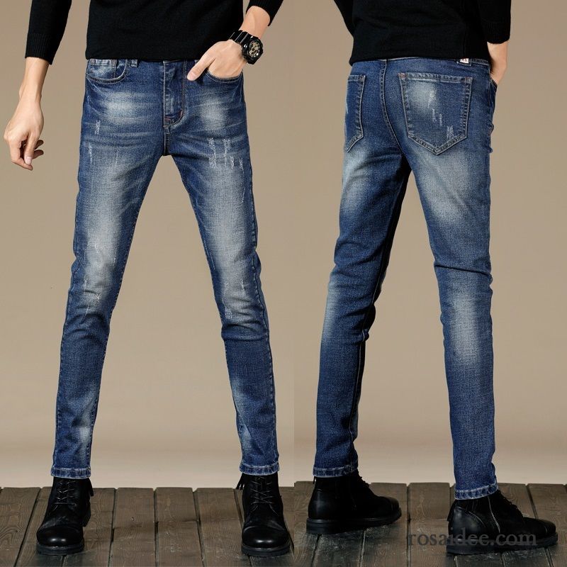 Helle Skinny Jeans Herren Gerade Elastisch Jugend Herbst Schwarz Winter Jeans Lange Dünn Trend Schlank Herren Neu Günstig