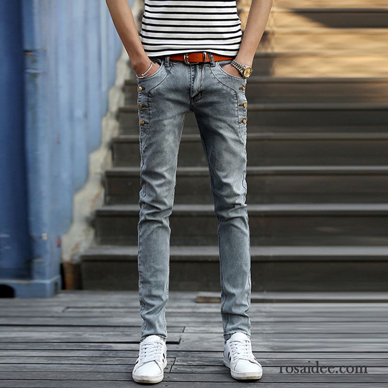 Helle Skinny Jeans Herren Gerade Elastisch Jugend Herbst Schwarz Winter Jeans Lange Dünn Trend Schlank Herren Neu Günstig