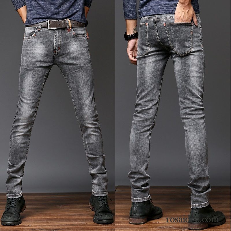 Helle Skinny Jeans Herren Gerade Elastisch Jugend Herbst Schwarz Winter Jeans Lange Dünn Trend Schlank Herren Neu Günstig