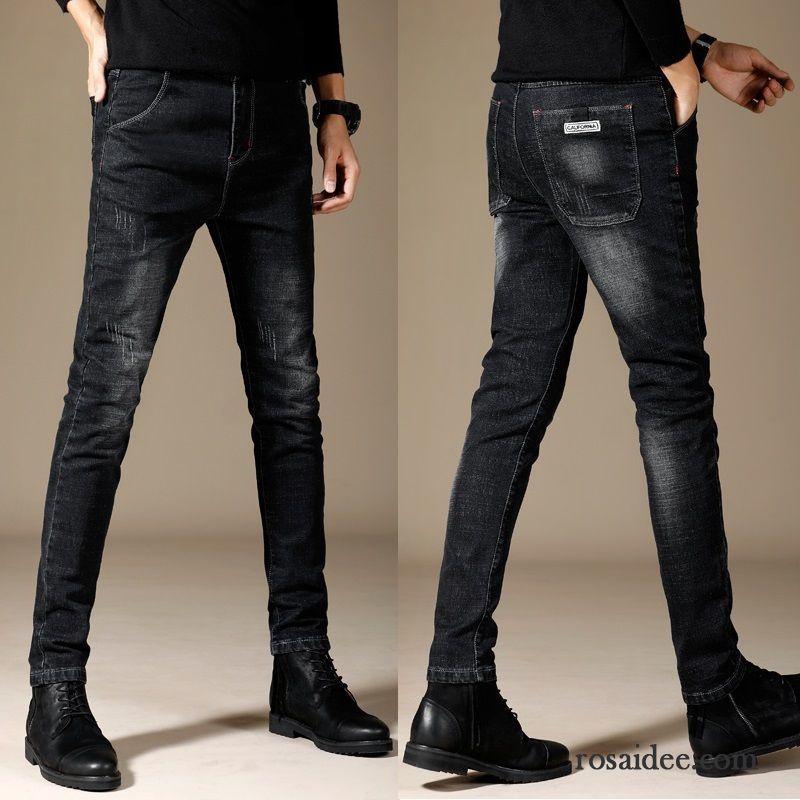 Helle Skinny Jeans Herren Gerade Elastisch Jugend Herbst Schwarz Winter Jeans Lange Dünn Trend Schlank Herren Neu Günstig